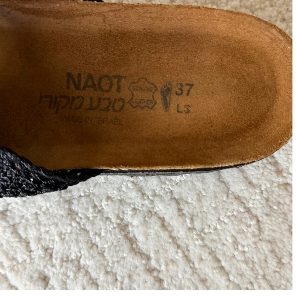 Naot‎ Women Black Crochet Knit Slide Sandals Comfort Footbed Made in Israel 37